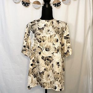 Vintage Ann May Abstract Floral Print Short Sleeve Blouse | 100% Silk | Size M